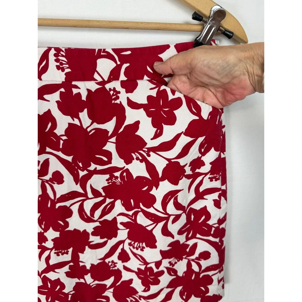 Ann Taylor Floral‎ Mini Skirt Womens 4 Red White Cotton Stretch Pockets
